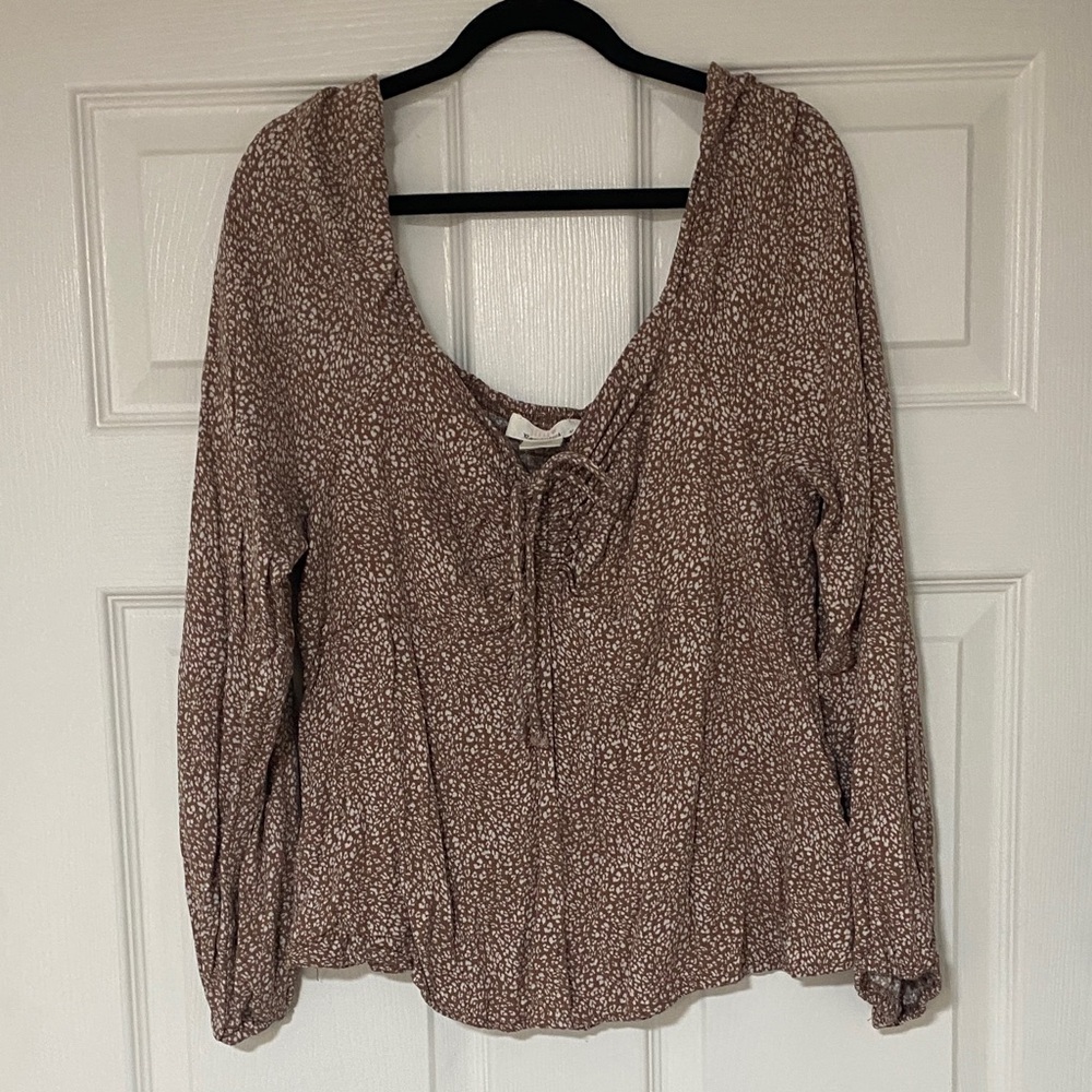 URBAN Romantics Brown Printed Long-Sleeve Peasant Blouse